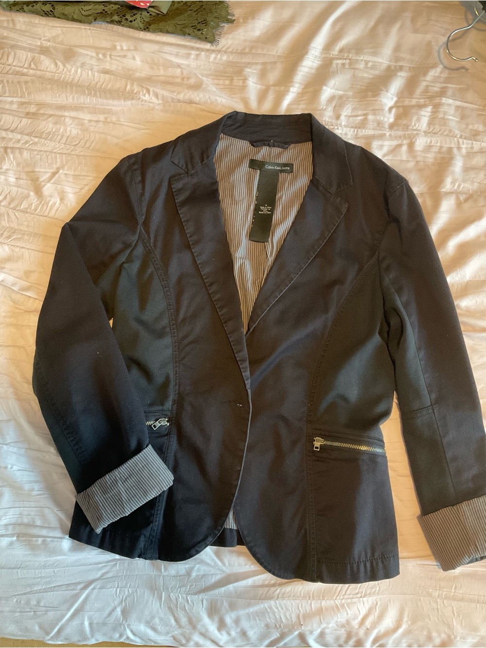 Calvin Klein Black Women's Blazer with Zipper Pockets